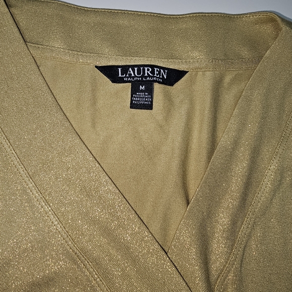 Lauren Ralph Lauren Women's Metallic Jersey Surplice Top 3/4 Sleeve Sz M - Picture 5 of 8